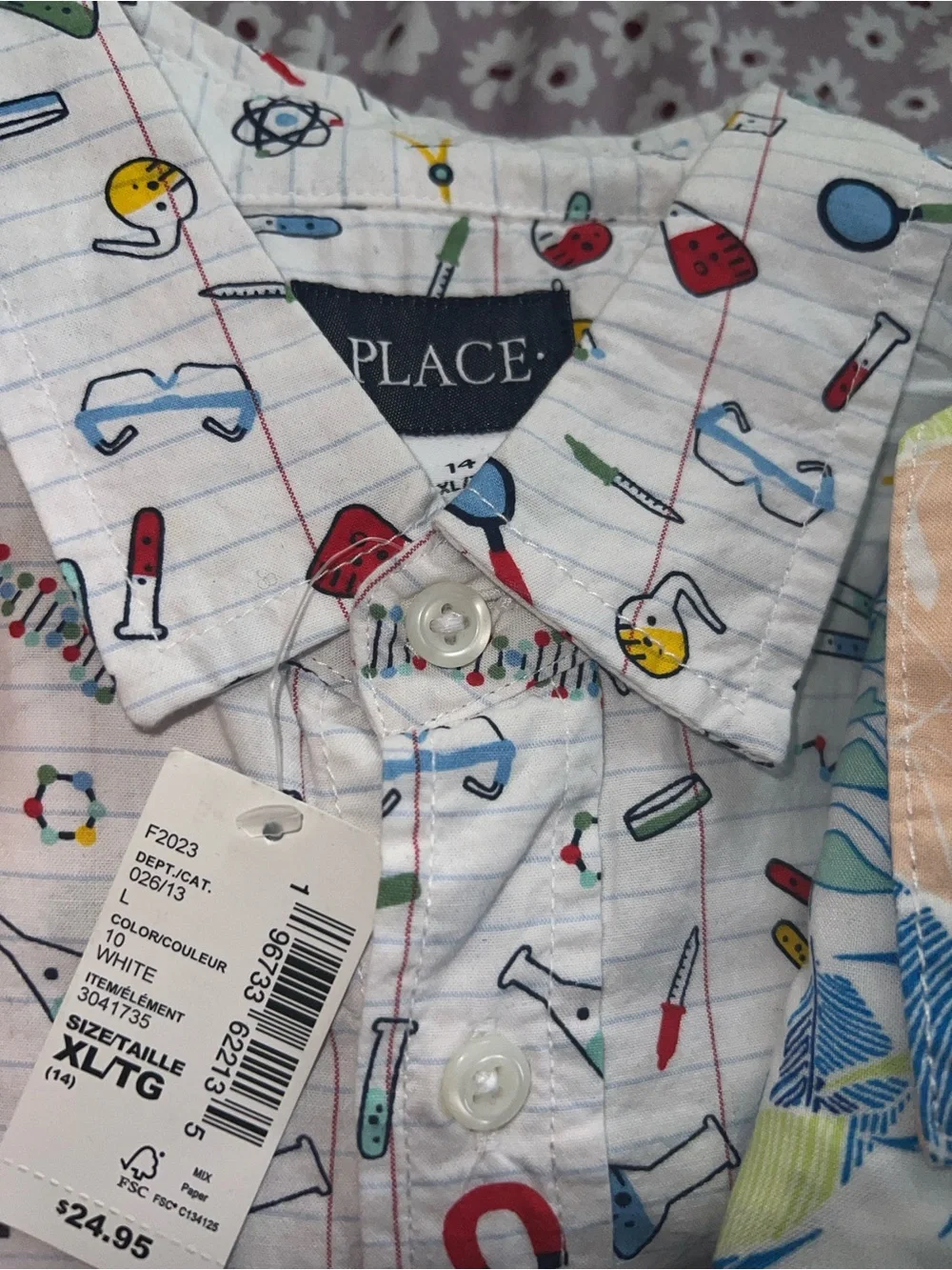 The Children's Place White Novelty Print Button-Down Shirt with Multicolor Icons